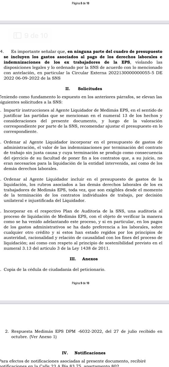 manolitosalazar's tweet photo. En derecho de petición, trabajadores de @MedimasEPS en liquidación piden al Superintendente de Salud Ulahy Dan Beltran, ordenar el pago de los trabajadores que aún no reciben el pago del presupuesto que tiene esa EPS https://t.co/lPnVPMcCTv