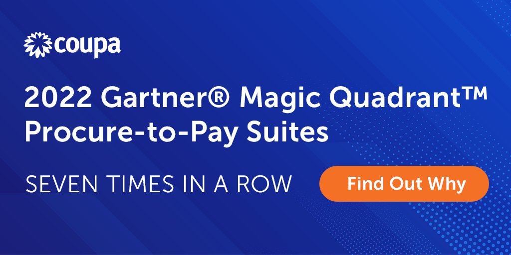 So excited that @Coupa has been named as a Leader in the 2022 Gartner® Magic Quadrant™ for Procure-to-Pay Suites for the 7th consecutive time. Learn more about our positioning in the report here! bit.ly/3UiDIZl