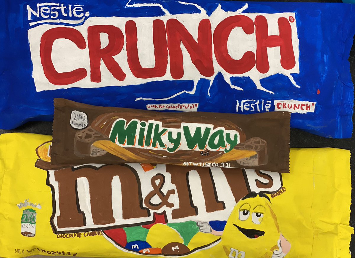 WMS 7th grade semester students complete their enlarged 3D candies using the gridded drawing technique and their growing painting skills 😋