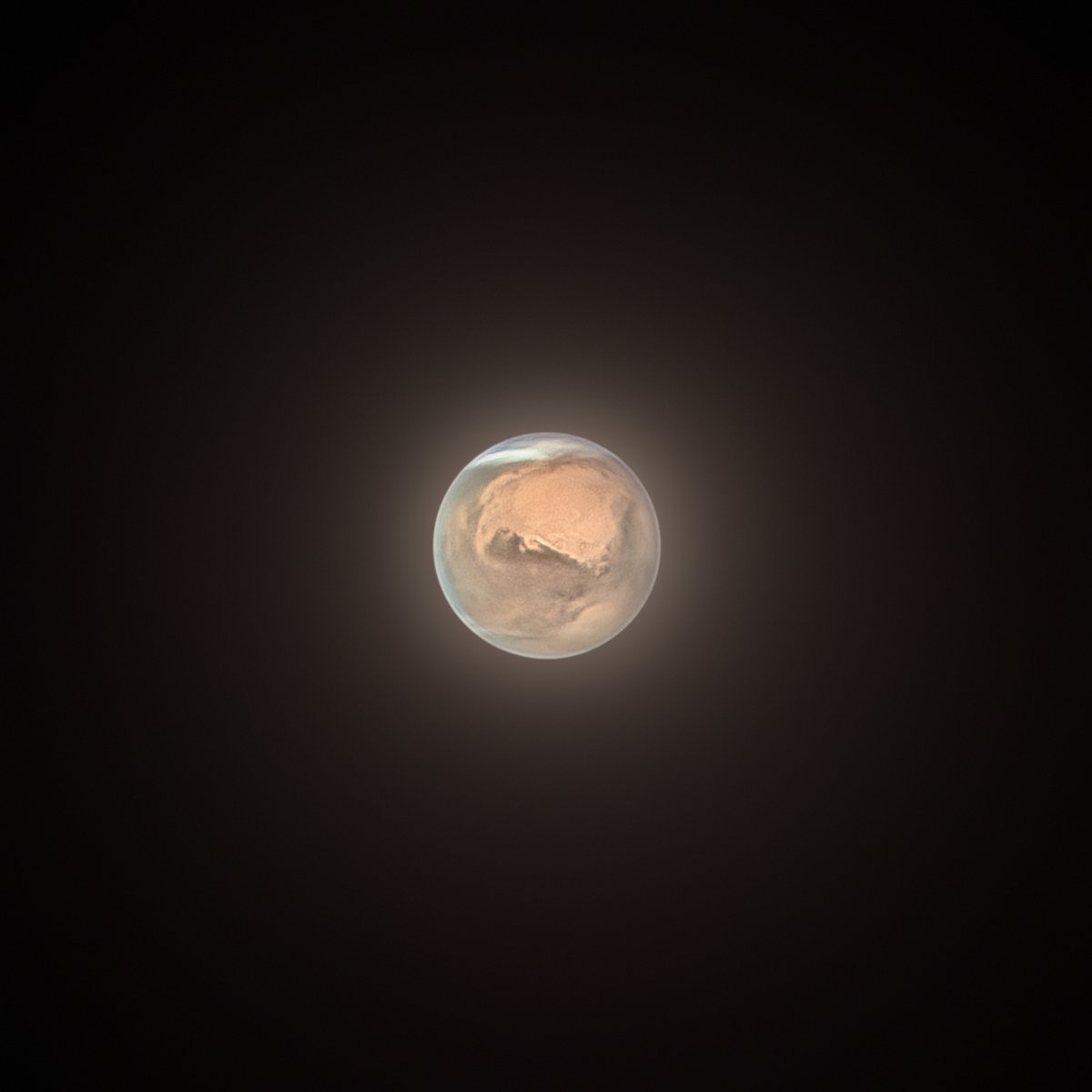 Mars is at it's closest to Earth. Here's a photo I captured of it last night using a 14' telescope. You can clearly see the northern polar ice cap! I'm working hard to learn to overcome the challenges of planetary photography to bring you the best images of Mars at opposition.