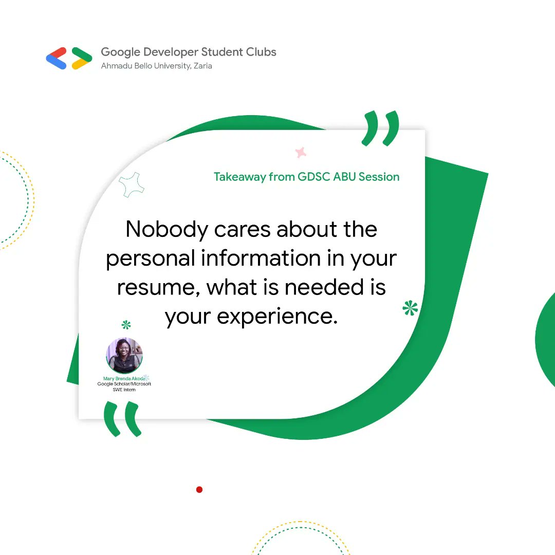 gdg_abu's tweet photo. Did you miss our last #Techtalkseries? 

Catch up with some key takeaways from our speakers during our last tech talk series on PERSONAL BRANDING 

[A Thread]

#techtalkseries #GDSCSSA #GDSCABU #personalbranding #branding #positioning #development #personaldevelopment https://t.co/F3QZ2tnaqH