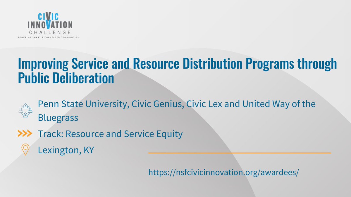 ✨#NSFCIVICStage1 highlight✨ @penn_state, @civicgenius, @civic_lex & @UnitedWayBG will address ed equity in @LexingtonKyGov by bringing forward marginalized voices to shape decisions. #NSFCIVIC #CIVIC2022 #NSFfunded bit.ly/3VR28LP