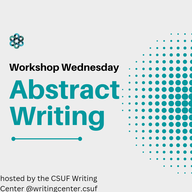 CSUFWriting's tweet photo. Welcome back to Workshop Wednesday, hosted by the CSUF Writing Center! This week's video: Abstract Writing

#pollaklibrary #csuf #ittakesatitan #calstatefullerton #csufwritingcenter #writingcenter #abstract #abstracts https://t.co/LGUFdkm4wa