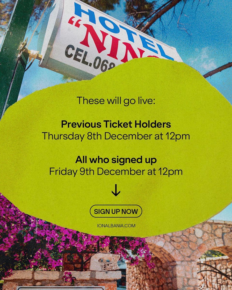 As all tickets for ION come with accommodation, being able to access the best hotels, apartments and villas first means you get the best prices and spots around Dhërmi 🏠 

Previous ticket holders will get 24 hours access ahead of sign up sale so please make sure to be ready.