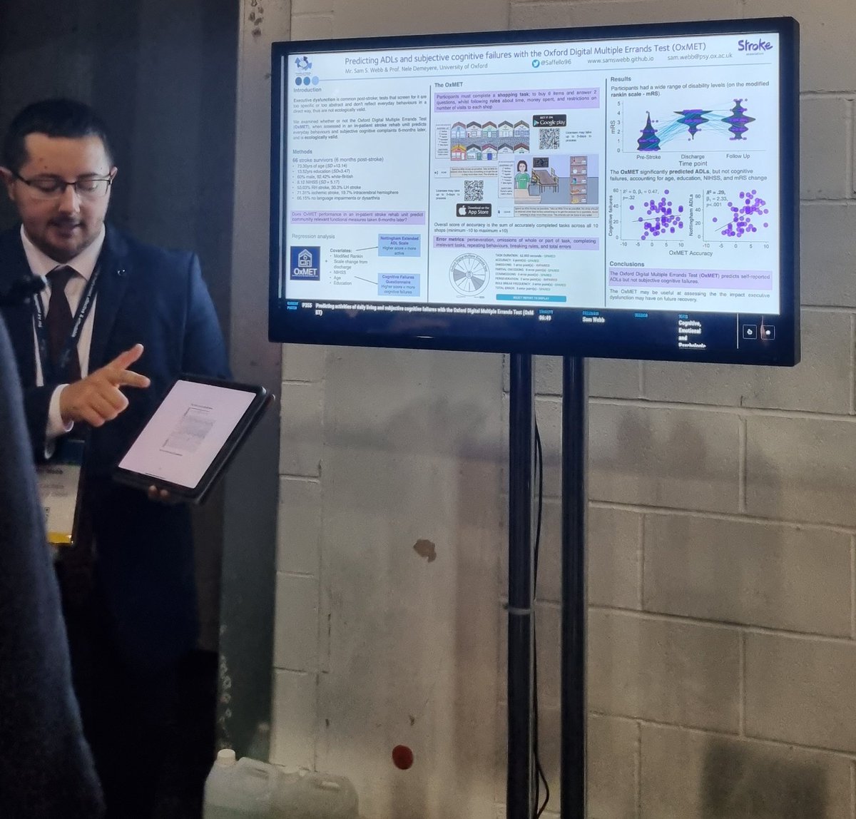 Had a great time presenting my poster on my recently completed OxMET vs. functional outcome measures study. We found that the OxMET is associated with both basic and instrumental activities of daily living, but NOT subjective cognitive complaints. #UKSF22