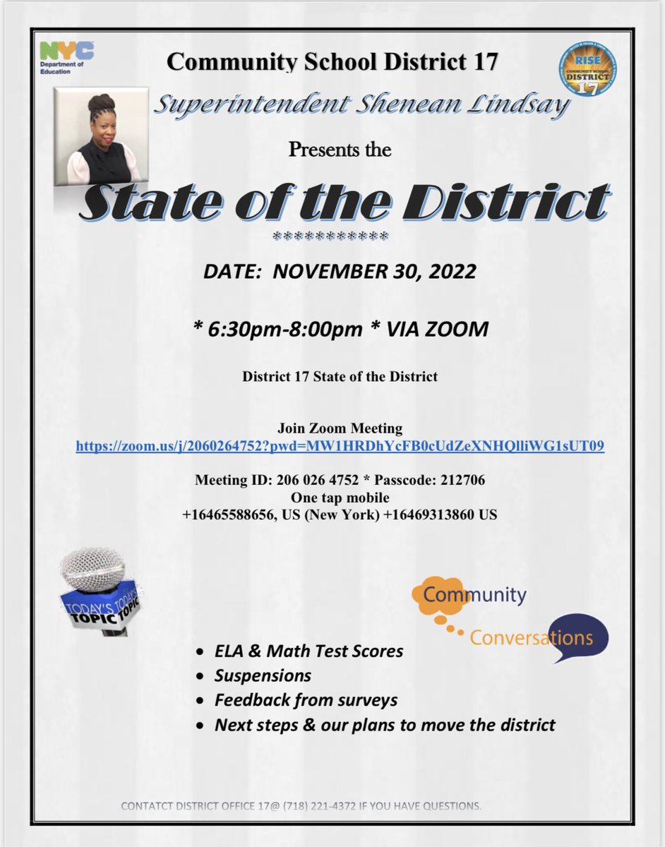 Happening tonight: State of District 17. Join us to hear about our district performance and steps we are taking to make our district one of the best places for students to learn. #WeRiseTogether #GreatThingsCSD17