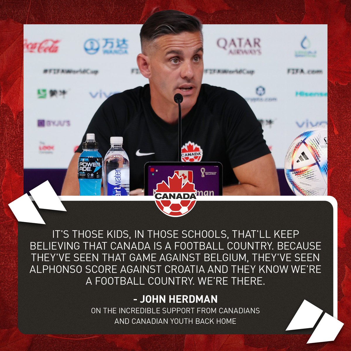 "It's those kids, in those schools, that'll keep believing that Canada is a football country" 🇨🇦

John Herdman compliments the incredible support from Canadians and Canadian youth back home.

#WeCAN
