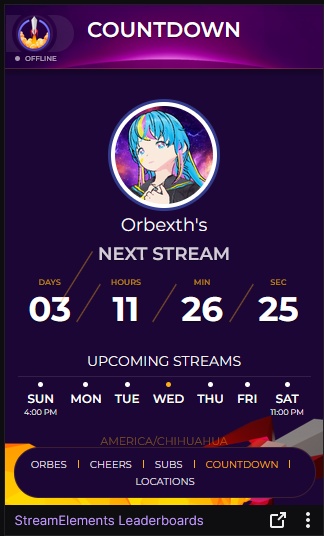 Orbexth's tweet photo. Actualización del Canal (Twitch):
-Ahora hay un panel especial en la sección "acerca de" en la que podrán ver el tiempo que falta para un nuevo stream, top subs por tiempo y que han regalado, top bits desde el inicio y los orbes usados en el stream. https://t.co/komF8B0rQe
