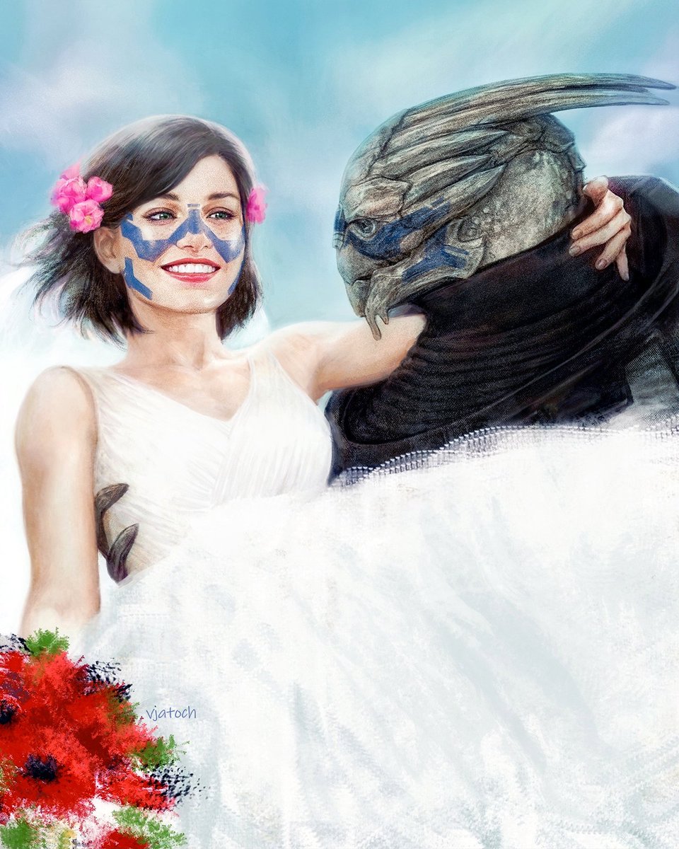 Briarfox13's tweet photo. I got the cutest thing from my wonderful friend @vjatoch ❤️❤️

Look at Saskia and Garrus on their wedding! They look so happy together 🥺🥺😭😭❤️ Thank you so much! https://t.co/gAgFZyavXu