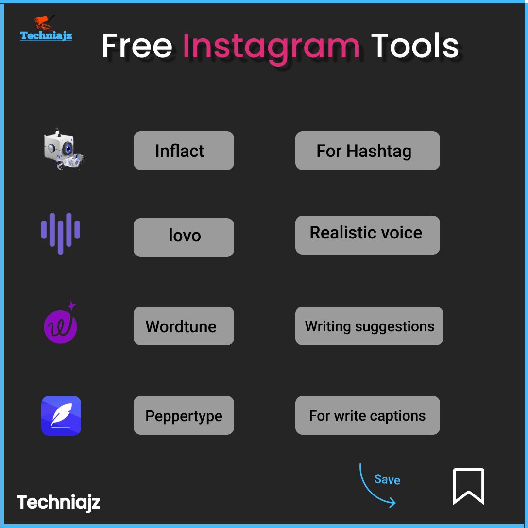 Techni_Ajz's tweet image. 🆓 Instagram Tools 
Which one did you use? Let me know in the comment.
#hashtags #instatool #instatoolmaker #wordtune #captions #freetools #instagramfeeds #socialmediamanager #creatingcontent #instagramexpertise #carousel #instagramideas #instaedits #contentcreation