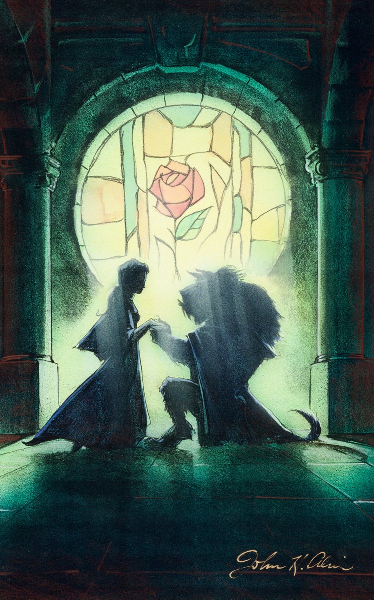 Animated_Antic's tweet photo. I came across an early poster design for Beauty and the Beast by John Alvin. You can definitely see how this led to him creating the final poster for the film. https://t.co/ctzOsTp8Zx