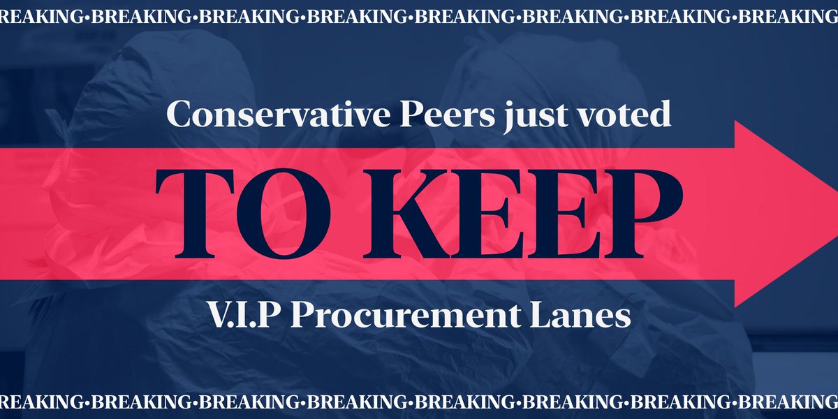 🚨BREAKING🚨
Conservatives have just voted to keep VIP lanes for procurement in place.

There should never be any special treatment for Ministers and their friends.