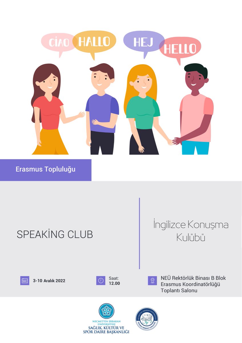 ⚡İngilizcesini geliştirmek isteyen herkes  etkinliğimize davetlidir!
⚡3 ve 10 Aralık Cumartesi günü saat 12.00'da görüşmek dileğiyle! 

Erasmus'la kalın 💎