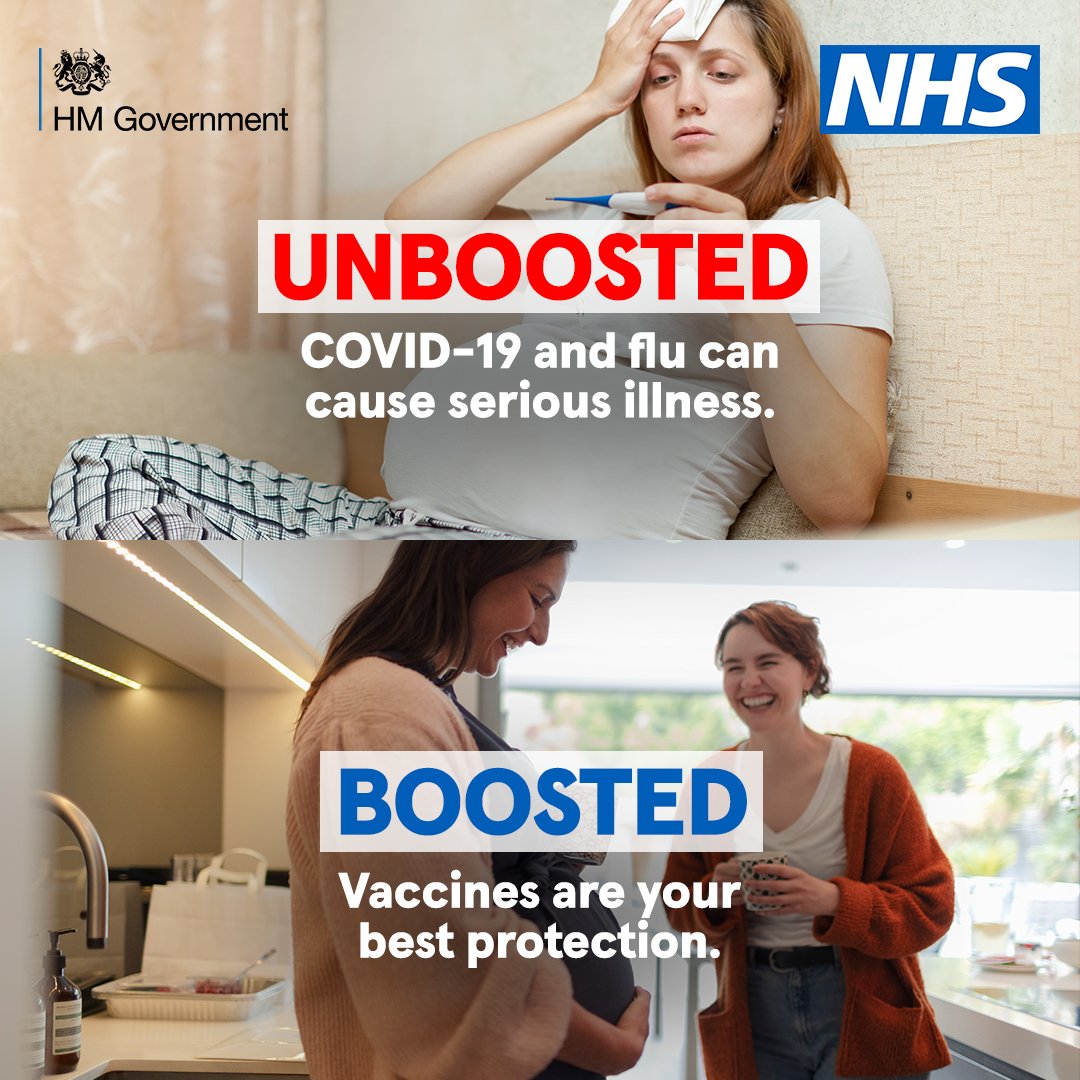 If you're pregnant, flu and COVID-19 can cause serious harm to you and your baby 🤰

Make sure you get your free flu vaccine and COVID-19 booster.

Find out how to book: nhs.uk/wintervaccinat…
