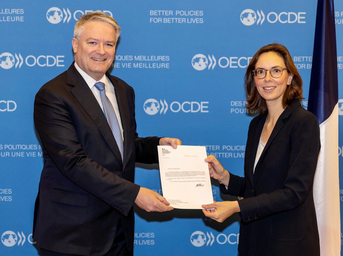 Notre nouvelle ambassadrice Amélie de Montchalin a remis aujourd'hui sa lettre de créance au Secrétaire Général de l'OCDE, marquant le commencement officiel de son mandat de Représentante permanente de la France auprès de l'<a href="/OCDE_fr/">OCDE</a>