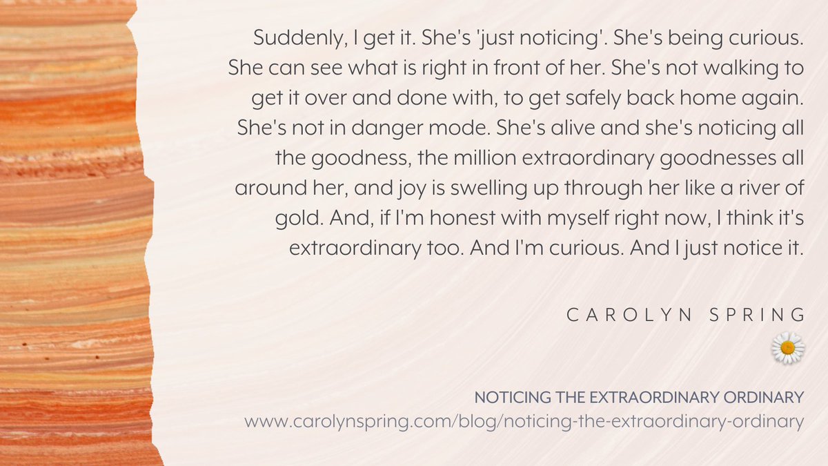 CarolynSpring's tweet image. Due to #trauma, I spent so much of my life in 'danger mode' that I was oblivious to the world around me. On a walk one day with a friend, I noticed that she noticed EVERYTHING where I noticed NOTHING. And it made me curious.

Read more: carolynspring.com/blog/noticing-…

#therapistsconnect