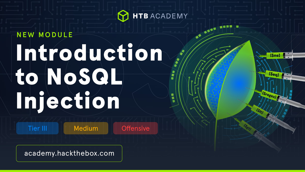 hackthebox_eu's tweet photo. The doctor's in! 💉
Ready to learn how to exploit #NoSQL injection vulnerabilities in @MongoDB? 
Start your learning with the brand new [Tier III] Module on #HTBAcademy: https://t.co/bgnt6iCSUU
#HackTheBox #CyberSecurity #Hacking #InfoSec #MongoDB https://t.co/pBJ9ZXU813