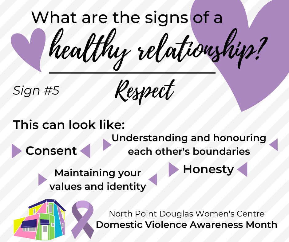 Let’s talk about the signs of a healthy relationship! When there is mutual respect, both partners can retain their individual identity while understanding and honouring their partner’s values and boundaries. How do you show respect in your relationships? #DVAM2022