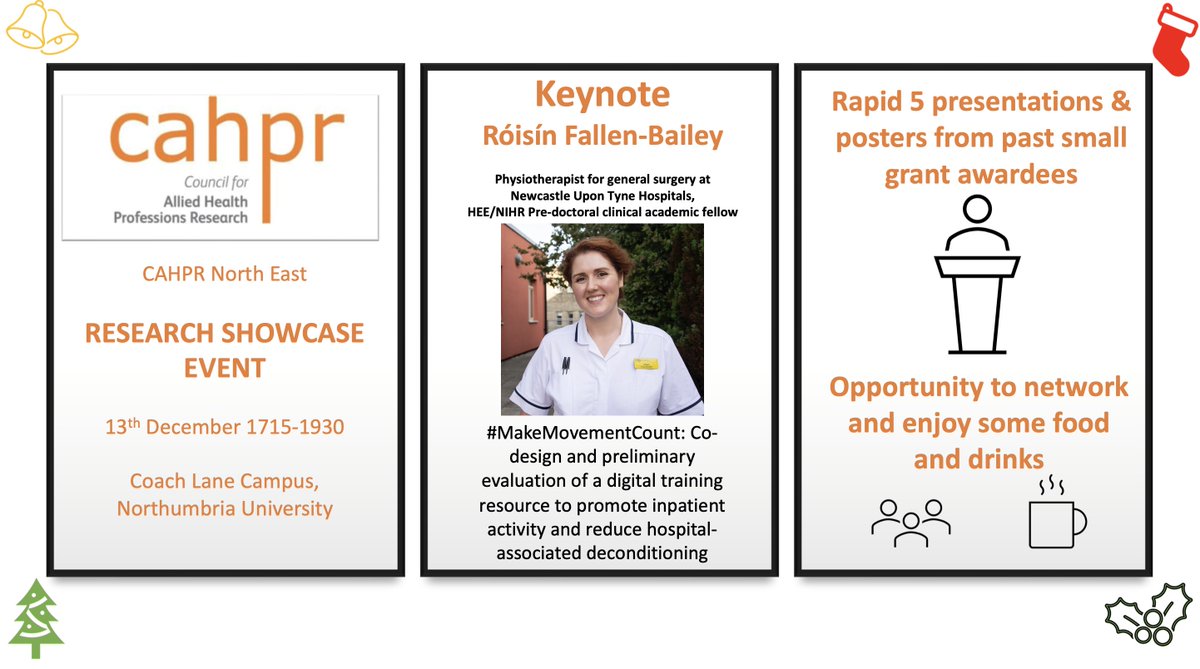 CAHPR_NE's tweet photo. Join us for our Research Showcase at Northumbria University Coach Lane Campus 13th December 1715-1930.A keynote from the fantastic @DaraRoisin @NUTH_NMAHPRes and some fab rapid 5 presentations. Look forward to seeing you there! https://t.co/yERohrveb4 @SamHarry_lung @JenniNaisby https://t.co/bsXTyFwG3D