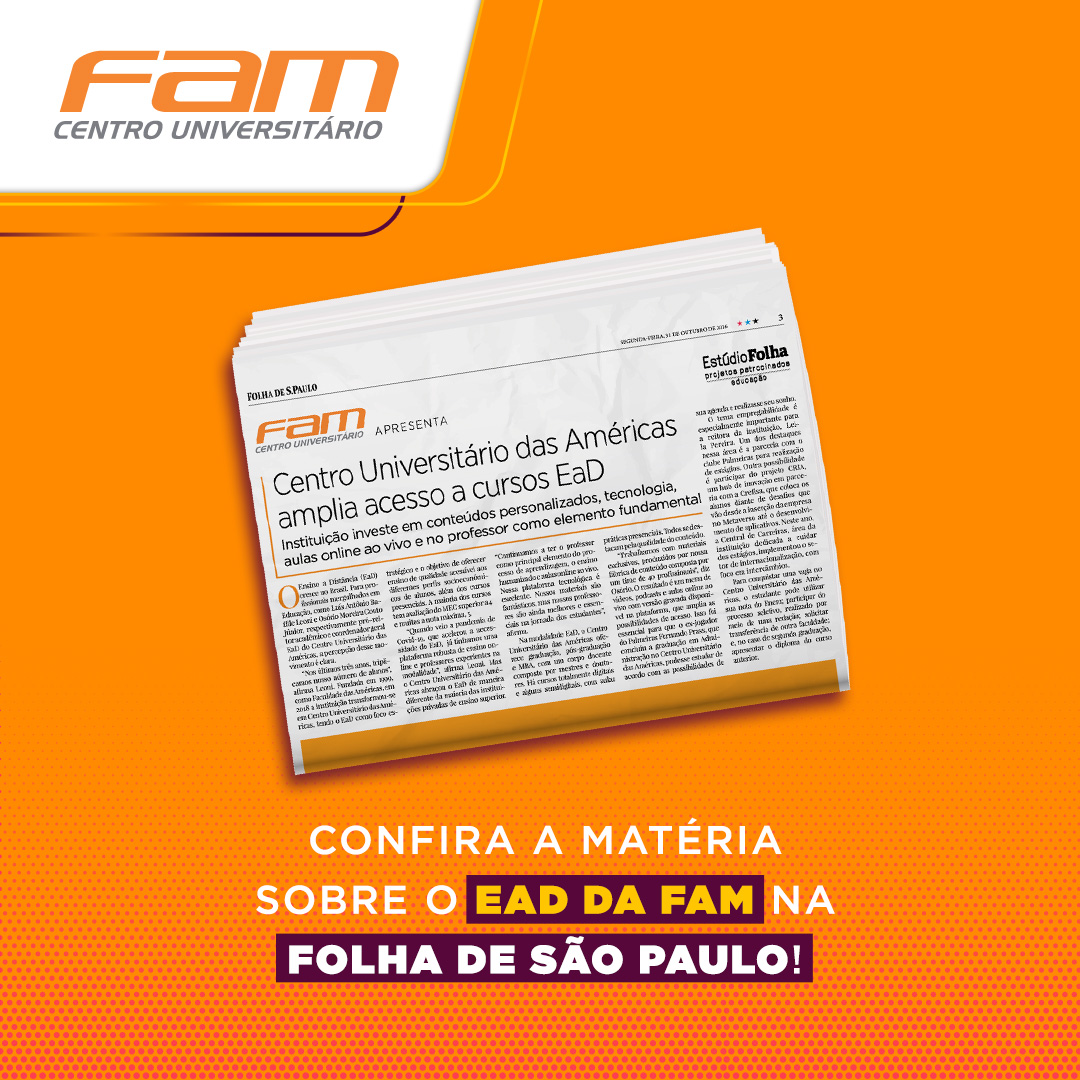 vemprafam's tweet photo. Saiu um conteúdo incrível sobre nosso EAD para a Folha de São Paulo! Acesse o link e confira! https://t.co/PJ7HJPwP8K
#vemprafam #fam #ead #ensinoadistância #folhadesp #folha https://t.co/YzVXMVuVa1