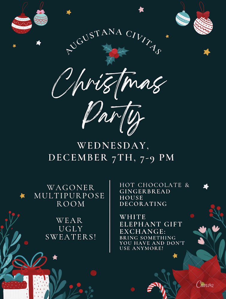 Be ready for a jolly time at our Christmas party December 7th! Wear your best Christmas sweaters!