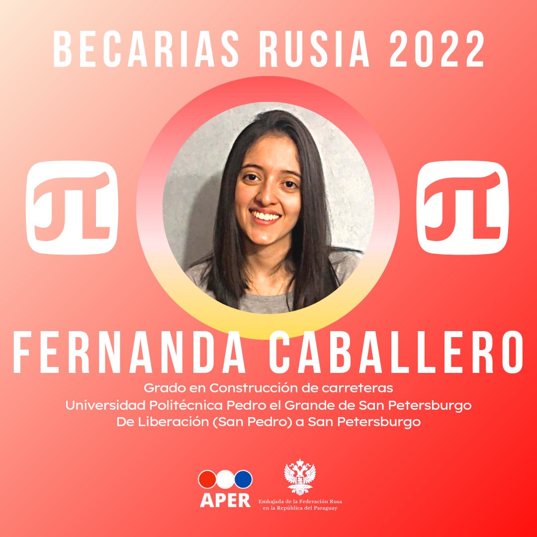 🎉📣🤩¡Seguimos con la presentación de nuestros nuevos becarios seleccionados por la Embajada de la Federación de Rusia en el Paraguay, quienes ya iniciaron sus estudios en el país euroasiático!🥳💯💪🏻👩🏻‍🎓🥇

¡Mucho éxito @ferr_caballeroo 🇵🇾❤️🇷🇺
