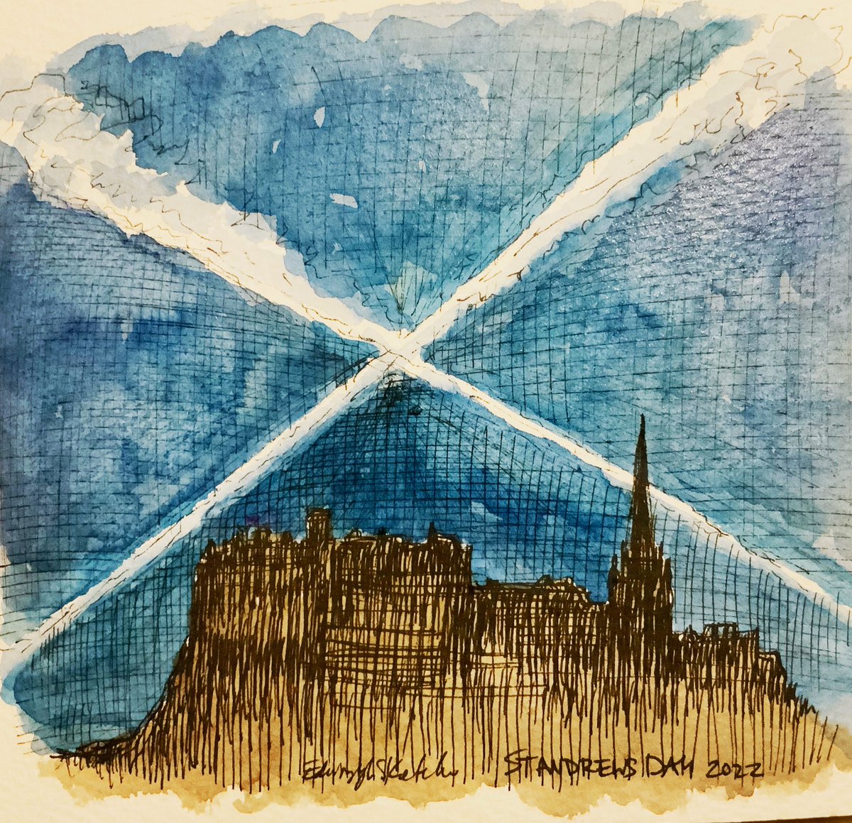 #HappyStAndrewsDay everyone 💙
. 
#edinburghcastle #standrews #standrewsday #visitscotland #loveedinburgh #inkwatercolour #ink #watercolor #edinburghsketcher