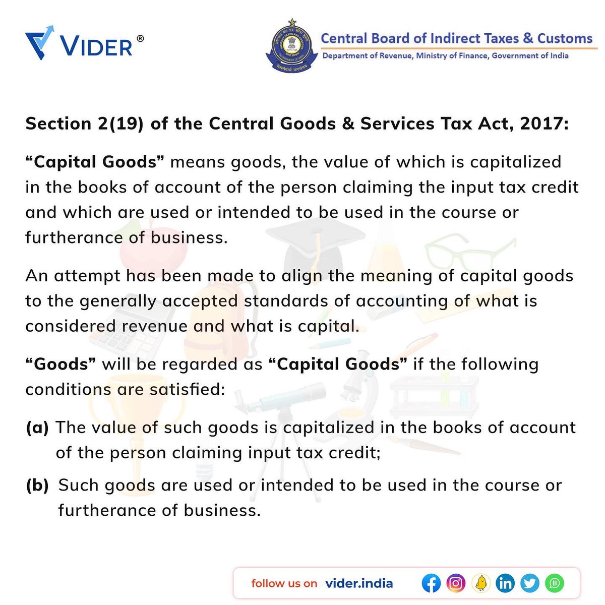test Twitter Media - Definition of terms “Input”, “Input Services”, and “Capital Goods” in GST
#Vider #GST #ViderIndia https://t.co/DOf82oC3eH