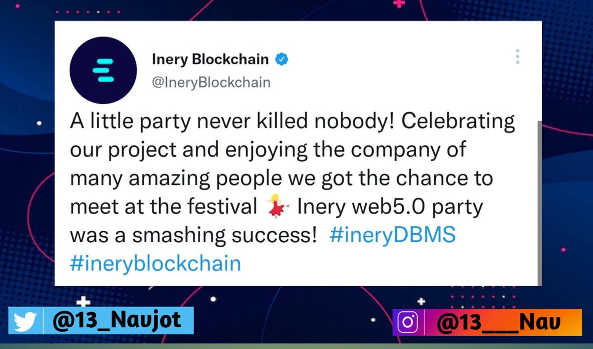 Crypto_Navv's tweet image. NEW TWEET FROM @ineryBlockchain

A little party never killed nobody! Celebrating our project and enjoying the company of many amazing people we got the chance to meet at the festival 💃🏼 Inery web5.0 party was a smashing success!  #ineryDBMS #ineryblockchain