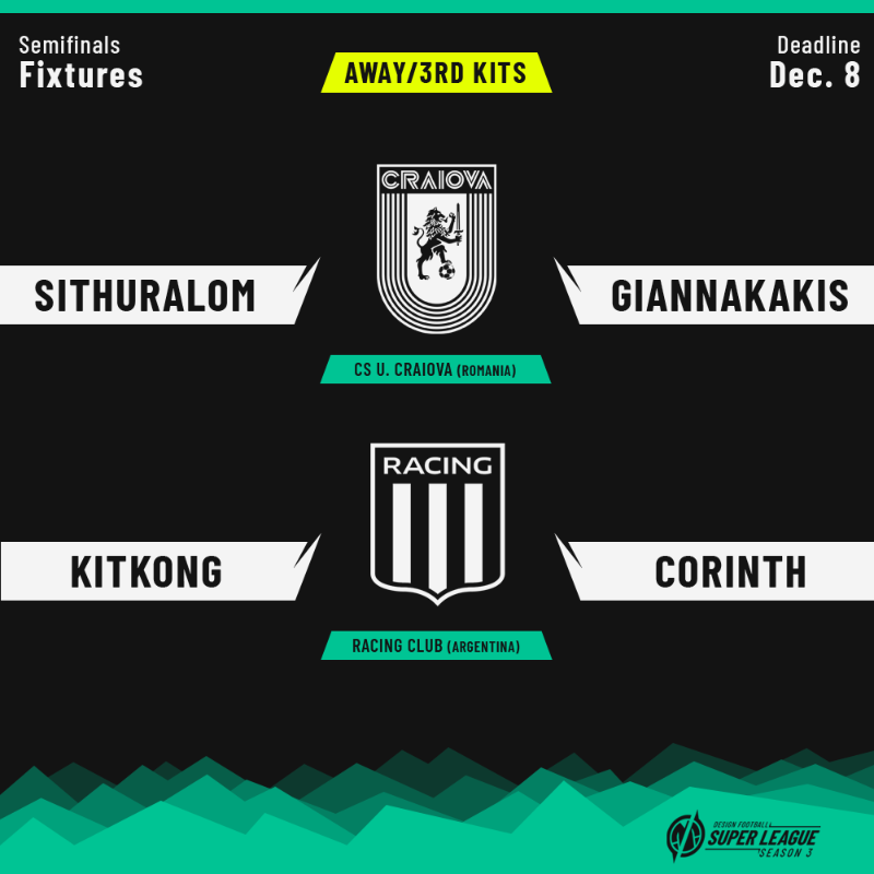 designfootball's tweet photo. We're into the DesignFootball Super League - Season 3 semifinals:
@Sithuralom v @GeoGia_gamma
@TheKitKong v @corinth_designs
#ConceptShirt #ConceptKit #DFSL3