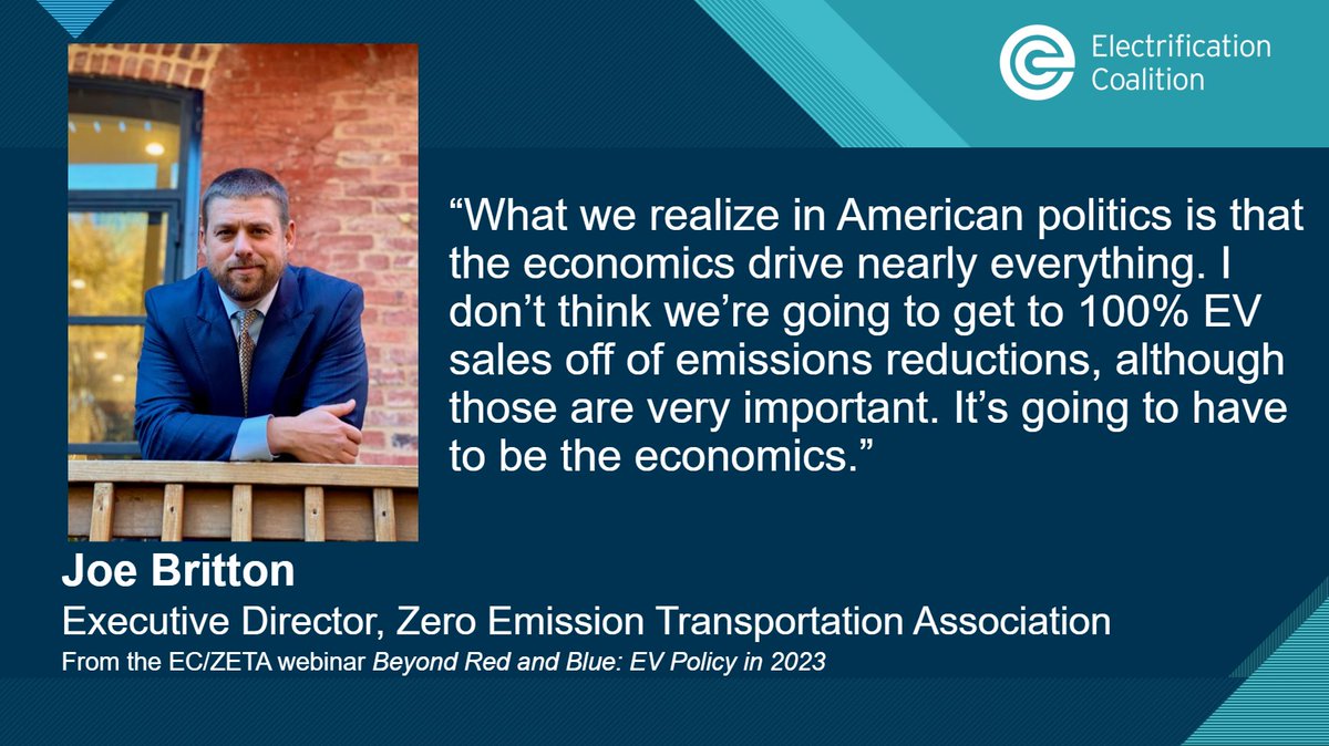 ElectricRoadmap's tweet photo. “What we realize in American politics is that the economics drive nearly everything. I don’t think we’re going to get to 100% #EV sales off of emissions reductions, although those are very important. It’s going to have to be the economics,” ​@JRBinDC, Exec. Director, @zeta_2030. https://t.co/ZKfwP1Od0W