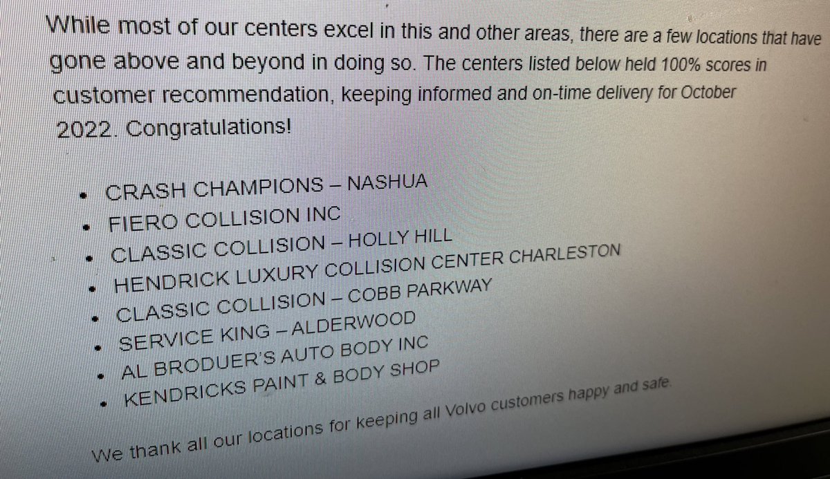 fierocollision's tweet photo. 100% scores for customer recommendation and on time delivery for Volvo certified collision centers. #Volvo #volvocertified #autobody @VolvoManhattan https://t.co/ANGissHFdY