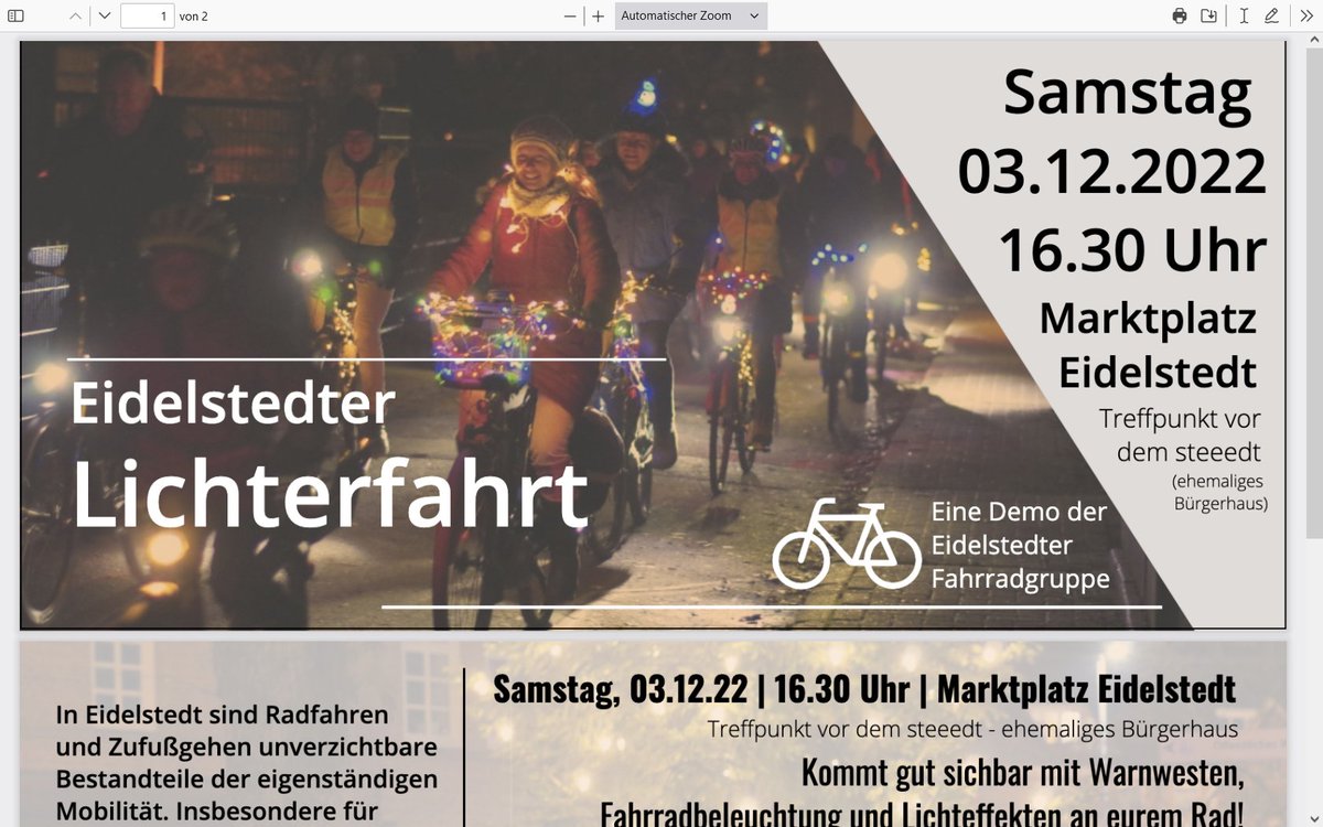 Lichterfahrt der Fahrradgruppe Eidelstedt. Fürs Finale braucht ihr noch ein Becherchen. 😃