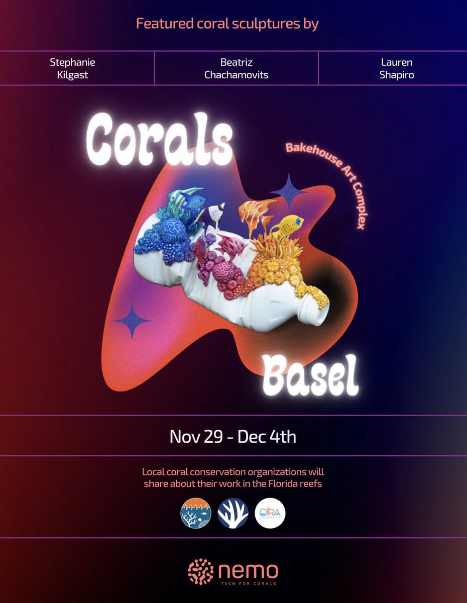 NemoEco's tweet photo. #ArtBasel week is upon us, and we’re excited to announce that we’ll be hosting “Corals Basel”, our first coral pop up exhibition, at the #Bakehouse Art Complex in Wynwood (Studio 37)! 🪸 https://t.co/H2tZZaRB5d