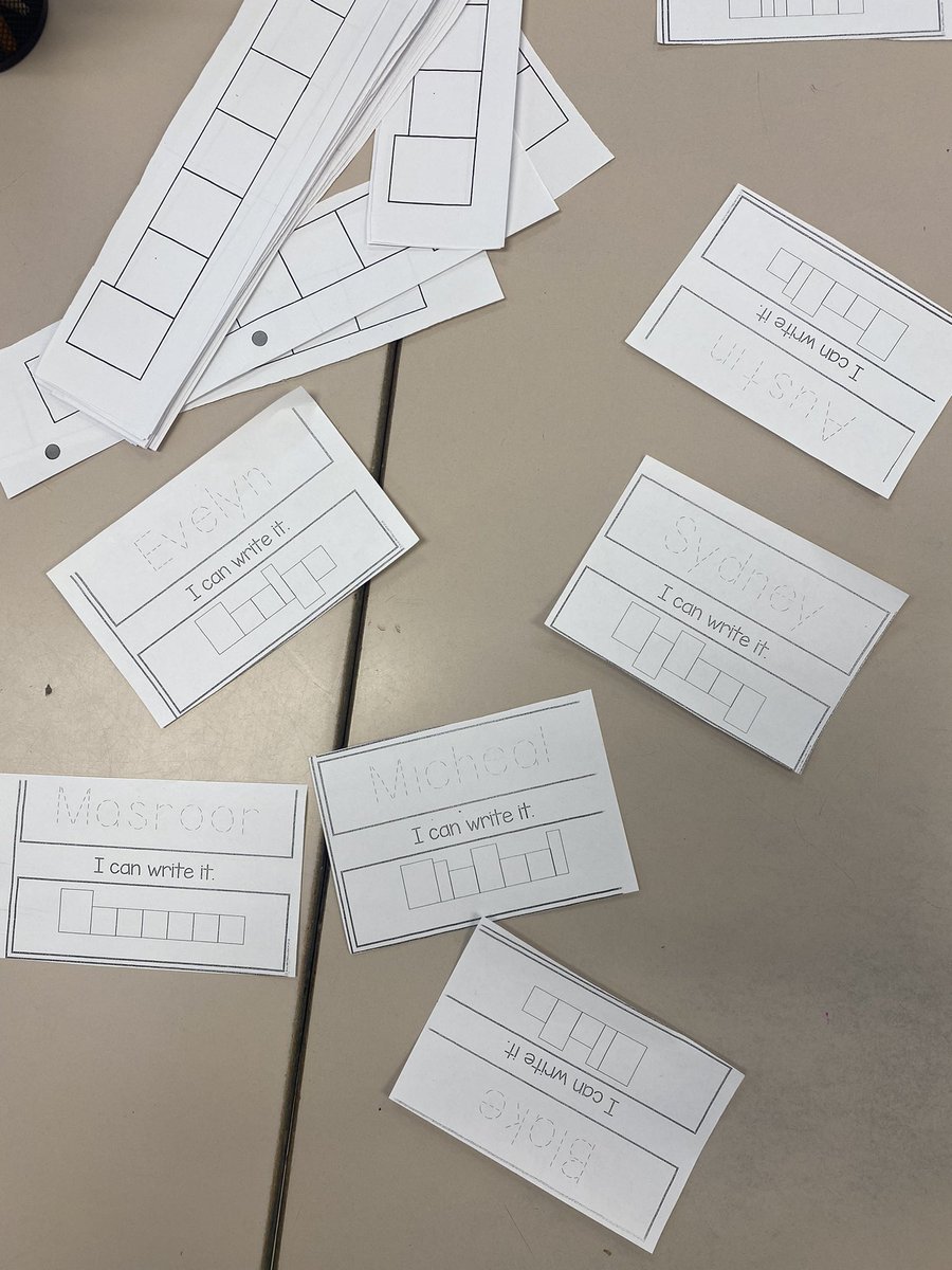 Each morning in our JK/SK class, students practice tracing and writing their name. Some of our SK students don’t need to trace and write the letters of their name in the boxes pictured top left! <a href="/PJLanguageArts/">PJ Language Arts Methodology UWindsor</a>