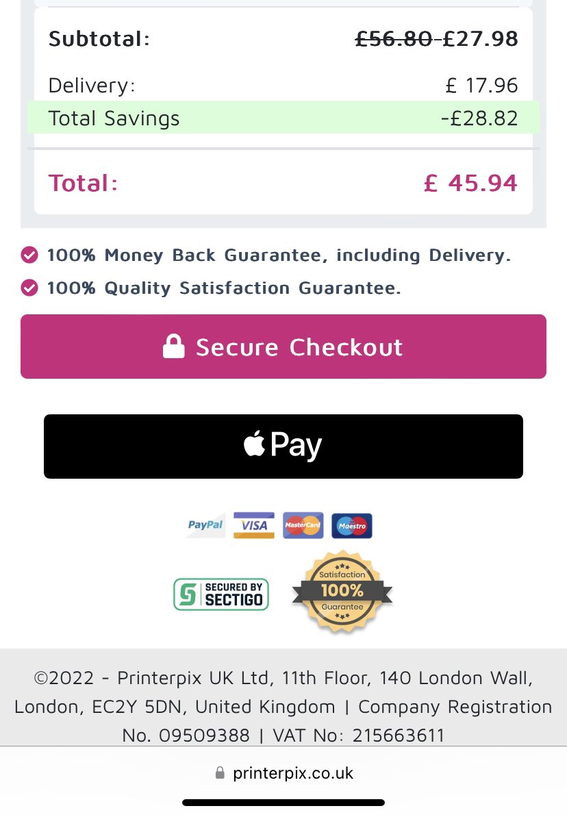 deegrammenos's tweet photo. @Printerpix £17.96 delivery charge on an order of £27 which consists of 3 calendars and a jigsaw. Please please explain? I can’t justify that payment even after spending 3 hours creating them. https://t.co/Y6p2MBfJe7