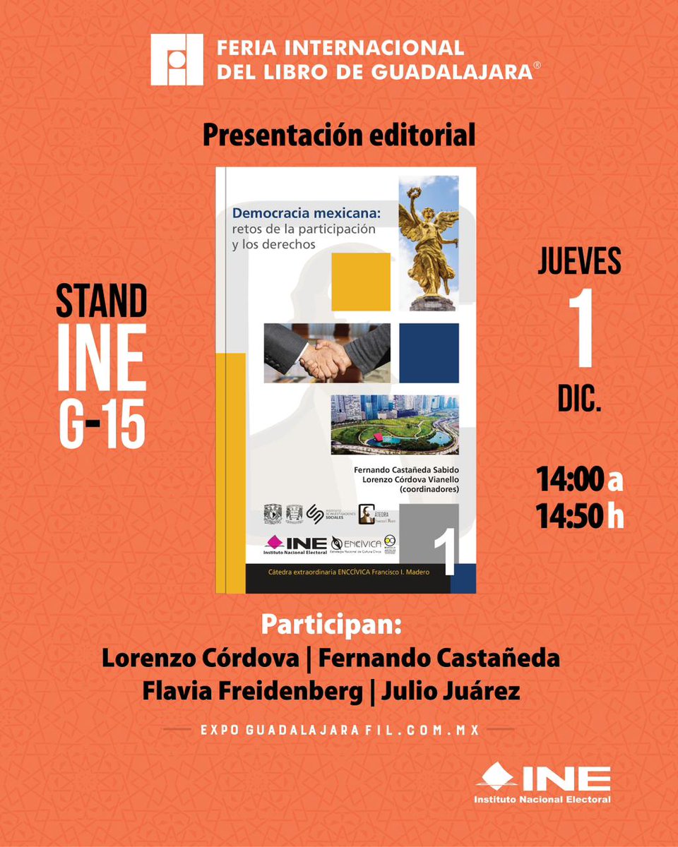 🗣️📣 | #ModoFIL

Presentación del libro “Democracia mexicana: retos de la participación y los derechos”.

📆1 de diciembre
⏰14:00 hrs. (CDMX)
#ObservatorioReformas