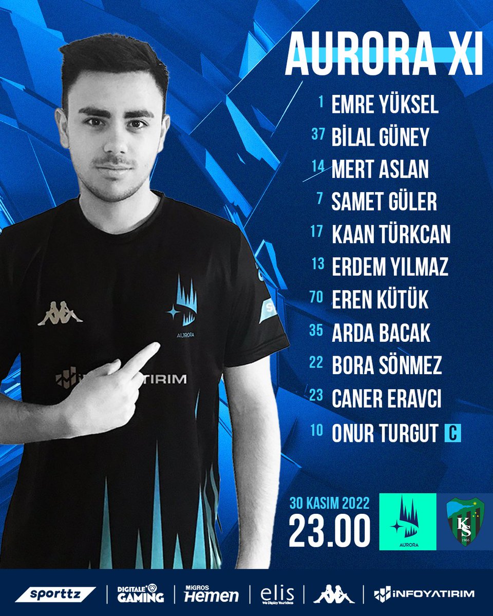 Aurora! Manyak mısın?

Bu akşam FIFA takımımız Kocaelispor ile karşılaşıyor! 

Ekvador dünya kupasından elenmiş o yüzden biz Aurora'dan devam!

#FromTheNorth | <a href="/Kappa_Turkey/">Kappa Türkiye</a>