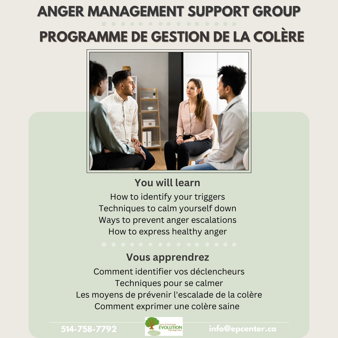 ChangeEvolution's tweet photo. Our Anger Management group is starting up once again in January 2023. Click here for more info: https://t.co/6gTsZw4KsZ

Notre groupe de gestion de la colère redémarre en janvier 2023. Cliquez ici pour plus d'informations:
https://t.co/moFfRQd6kR 
#anger #stress #anxiety #Grief https://t.co/81PPlFm8CU