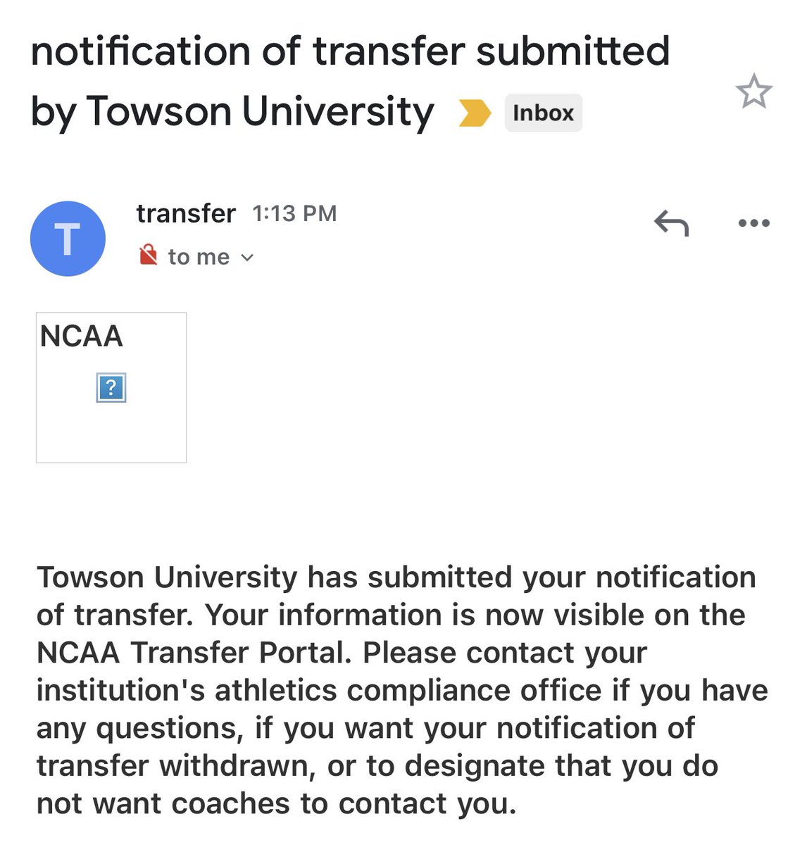 I would like thank my Coaches and support at Towson University for helping me develop as a player and person. With that being said I have decided to enter the transfer portal with 3 years of eligibility remaining.