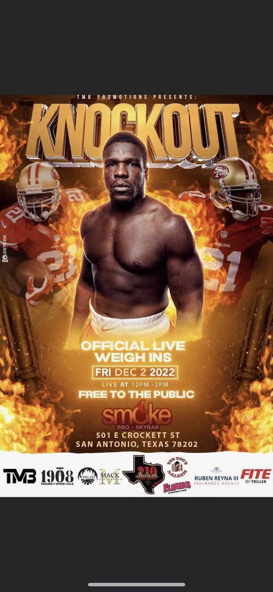 Come check out Frank Gore at Smoke BBQ+Skybar this Friday as we host the Official Weight in for his next fight in San Antonio! This is a FREE Event and Open to the Public! 501 E Crockett. 

#Boxing #FrankGore #SmokeSkyBar #sanantoniobar #texas