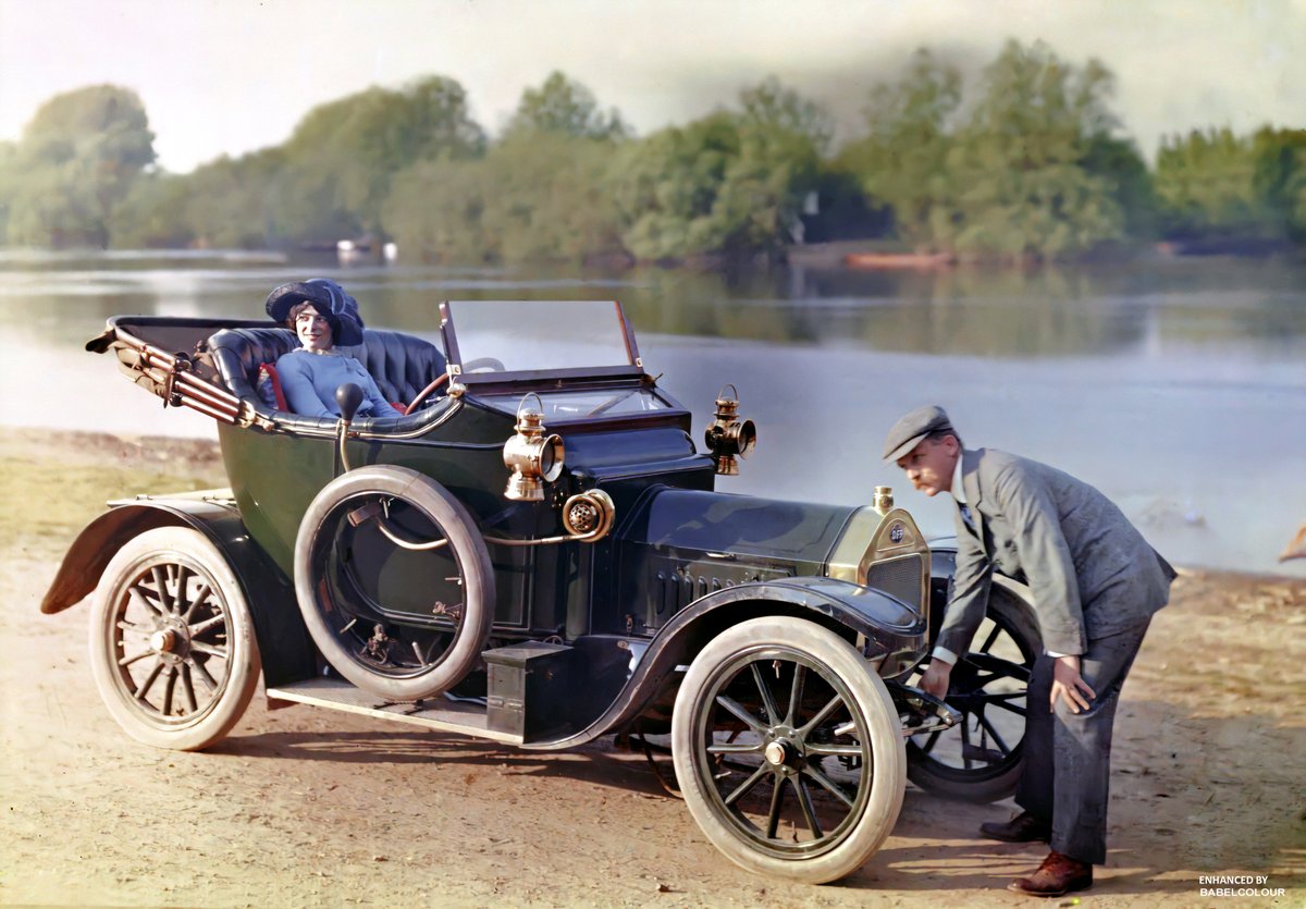 Edwardians in Colour! I have cleaned &amp; enhanced for you this fantastic autochrome from 1910, of a couple with their Doriot, Flandrin &amp; Parant automobile, which is sure to delight fans of early motorcars as well as early photography. It was taken in colour and isn't colourised.