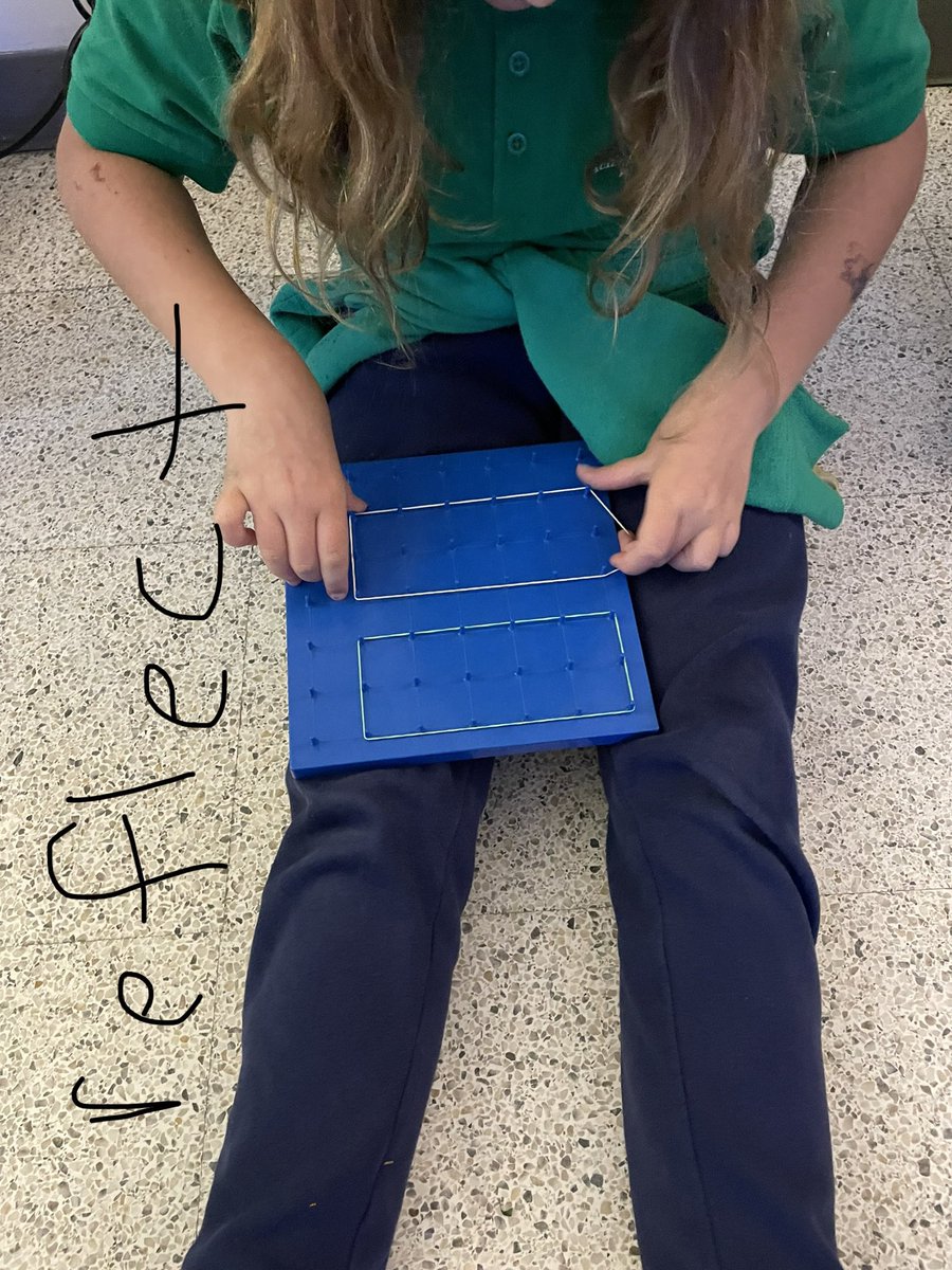 JessDCunningham's tweet photo. Geometric math work to practice transformations in #grade5 @SeatackDream #geoboards #domath https://t.co/68rY5nVrch