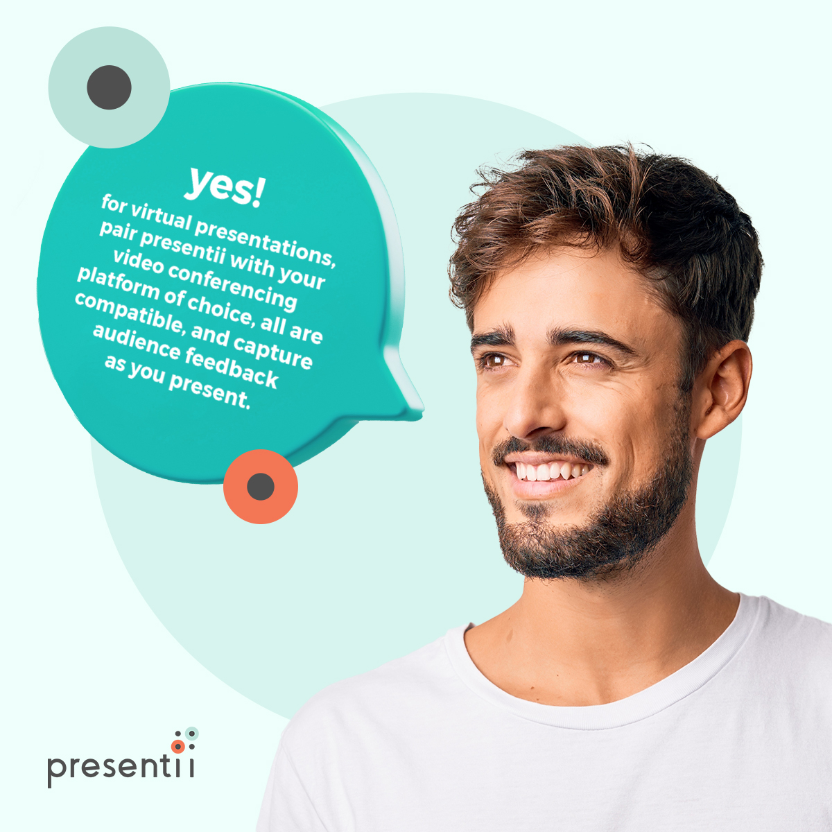 PresentiiApp's tweet photo. Is Presentii compatible with Zoom? 
Yes! For virtual presentations, pair Presentii with your video conferencing platform of choice and capture audience feedback as you present.

#faq #virtual #audience #event #presentation #webinar #communication #virtualmeeting https://t.co/N7mHFqrH1F