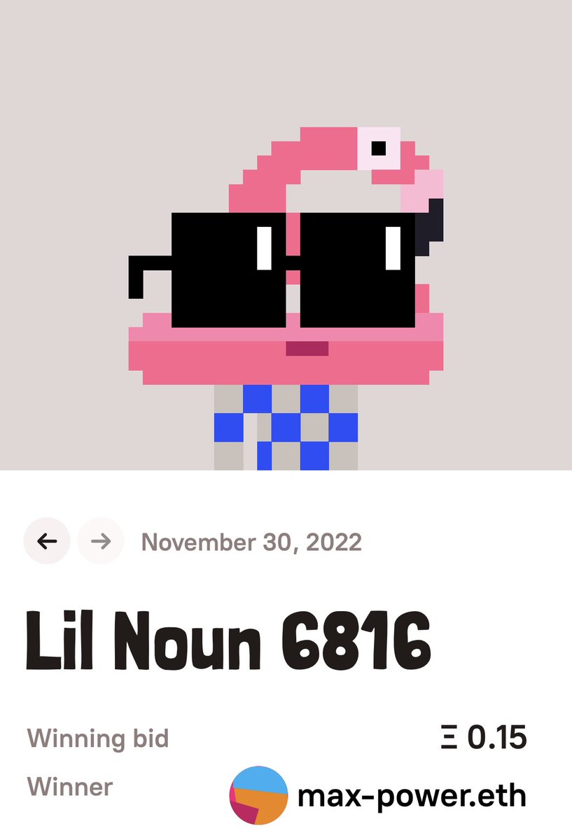 New <a href="/lilnounsdao/">Lil Nouns ⌐◨-◨</a> , who dis? <a href="/FLAMINGODAO/">FLAMINGO 🦩</a>