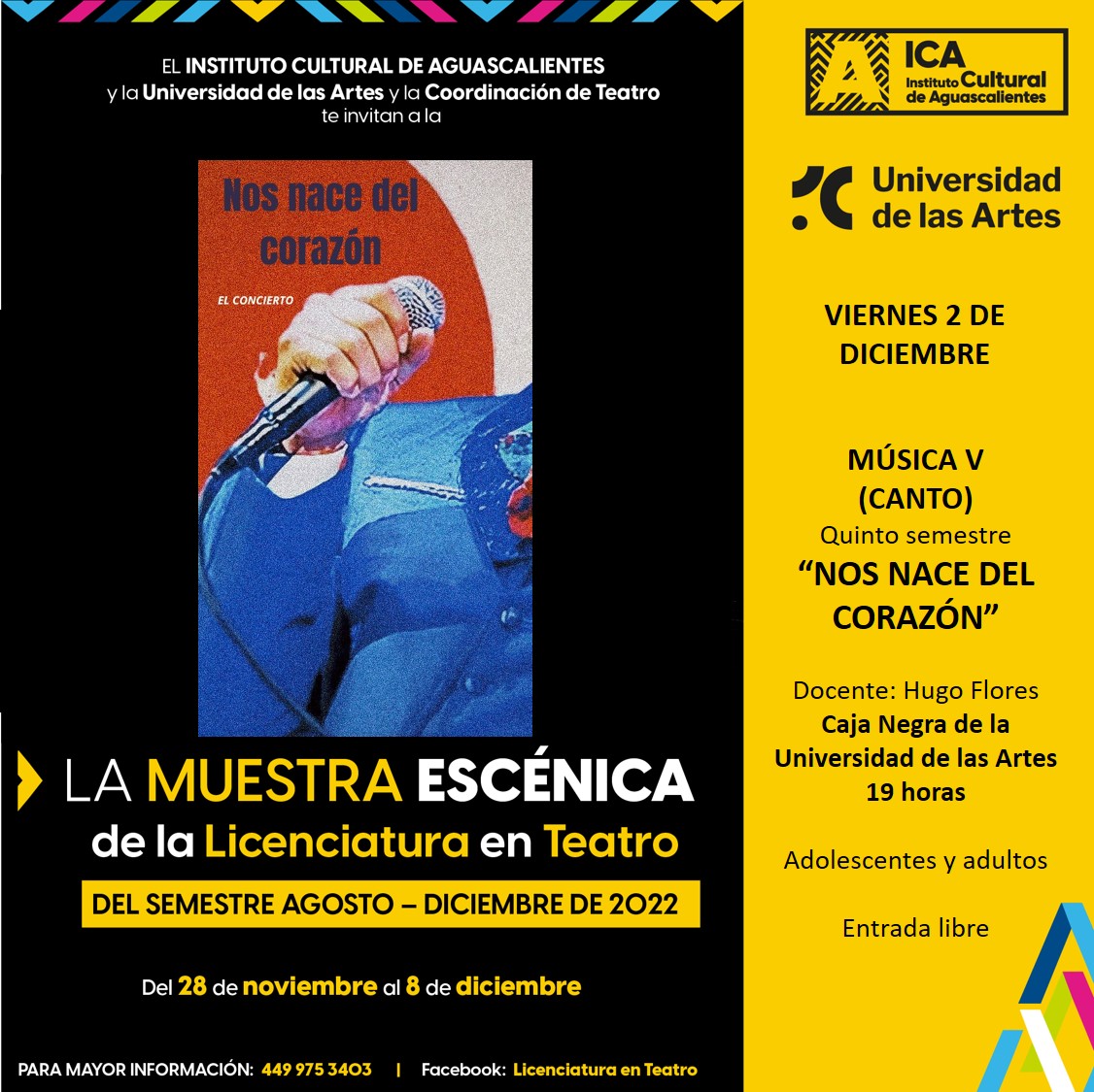UArtes_Ags's tweet photo. 🎤👁️👂🏻A continuación te presentamos las actividades que tendremos como parte de nuestra Muestra Escénica de Teatro 2022
¡Forma parte de #exámenes abiertos de voz, #actuación, pantomima, experimentación vocal, música, maquillaje y mucho más!
#teatro #muestras @CulturaAgs https://t.co/I6mwHk53K1