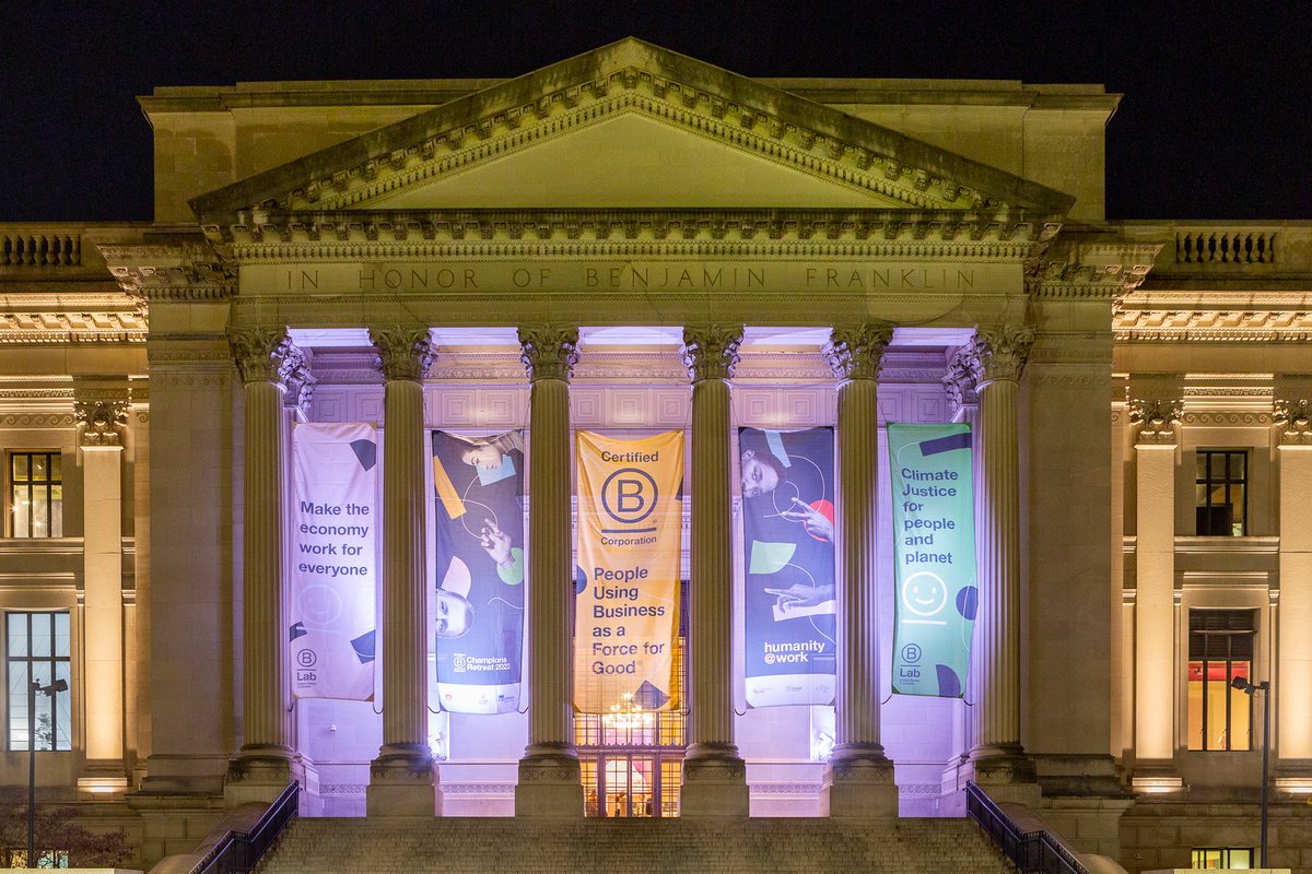 bcorpuscan's tweet photo. About last night 🎉  We started #ChampionsRetreat2022 with an opening reception at @TheFranklin. For the first time in three years, we all had the chance to gather, celebrate, and connect. Thank you to @BeneficialState, Bonterra Organic Estates, @FairTradeCert, and @Guayaki. https://t.co/jXQZu0a0mX
