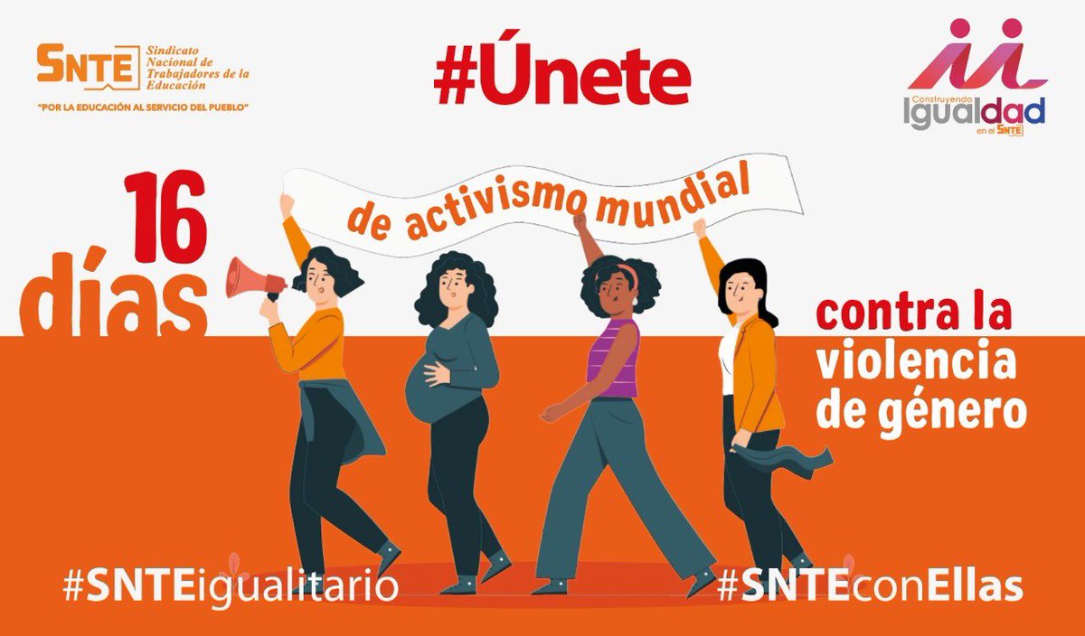 #SNTEconEllas 👧👩‍🦰
#SNTEigualitario 🙋‍♀️🔛🙋‍♂️

Las mujeres sufren violencia en todos los ámbitos de su vida y de múltiples formas en casa 🏡 ciberespacio 👩‍💻 centros comerciales 🏬 #Únete 👥👤👥 como el #SNTE 📚 a #16días de activismo mundial contra maltrato de género 🌎 #YaEsYa ✋
