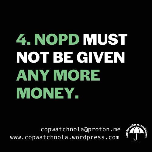 antiracistsouth's tweet photo. NOPD MUST NOT BE GIVEN ANY MORE MONEY.
#DefundNOPD
#FundThePeople
#FlipTheBudget https://t.co/SUdWzTu6Y2