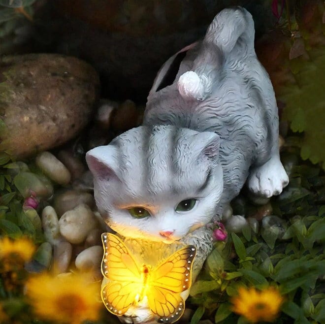 designsbycay's tweet photo. Gray or Orange Cat Outdoor Garden Decoration, Solar Power Light Up Yard Decor, Pathway Lights, Glowing Cats Statue Figurine with Butterfly 🦋🐈🏡🌱https://t.co/7et2QcT6kU #housewarming #black #gardendecor #gardenfigurine #catstatue #solarpower #outdoordecorations https://t.co/b6i0uPimrf